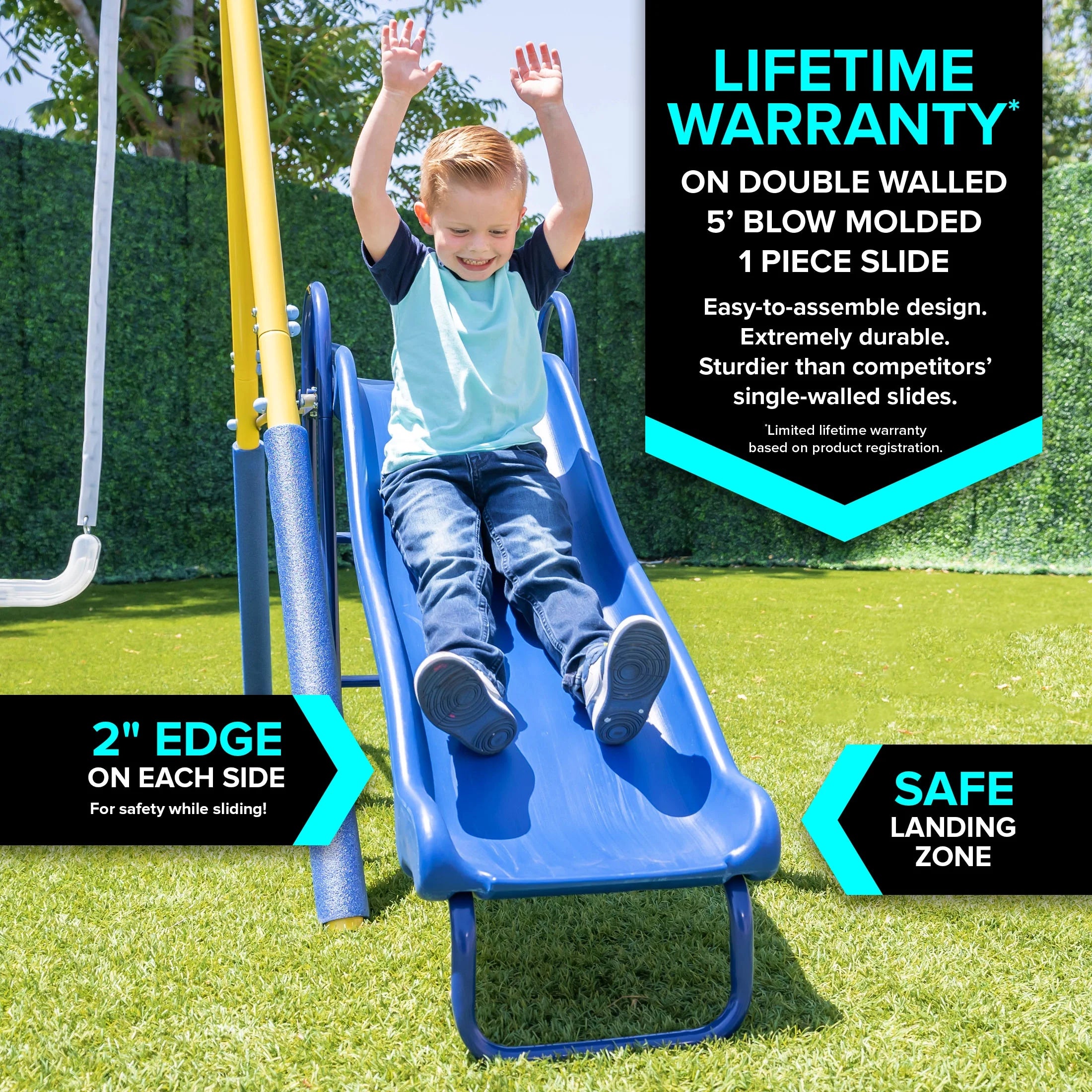 Sportspower Starlight Metal Swing Set with 2 LED Swings, Saucer Swing, and Lifetime Warranty on Blow Molded Slide