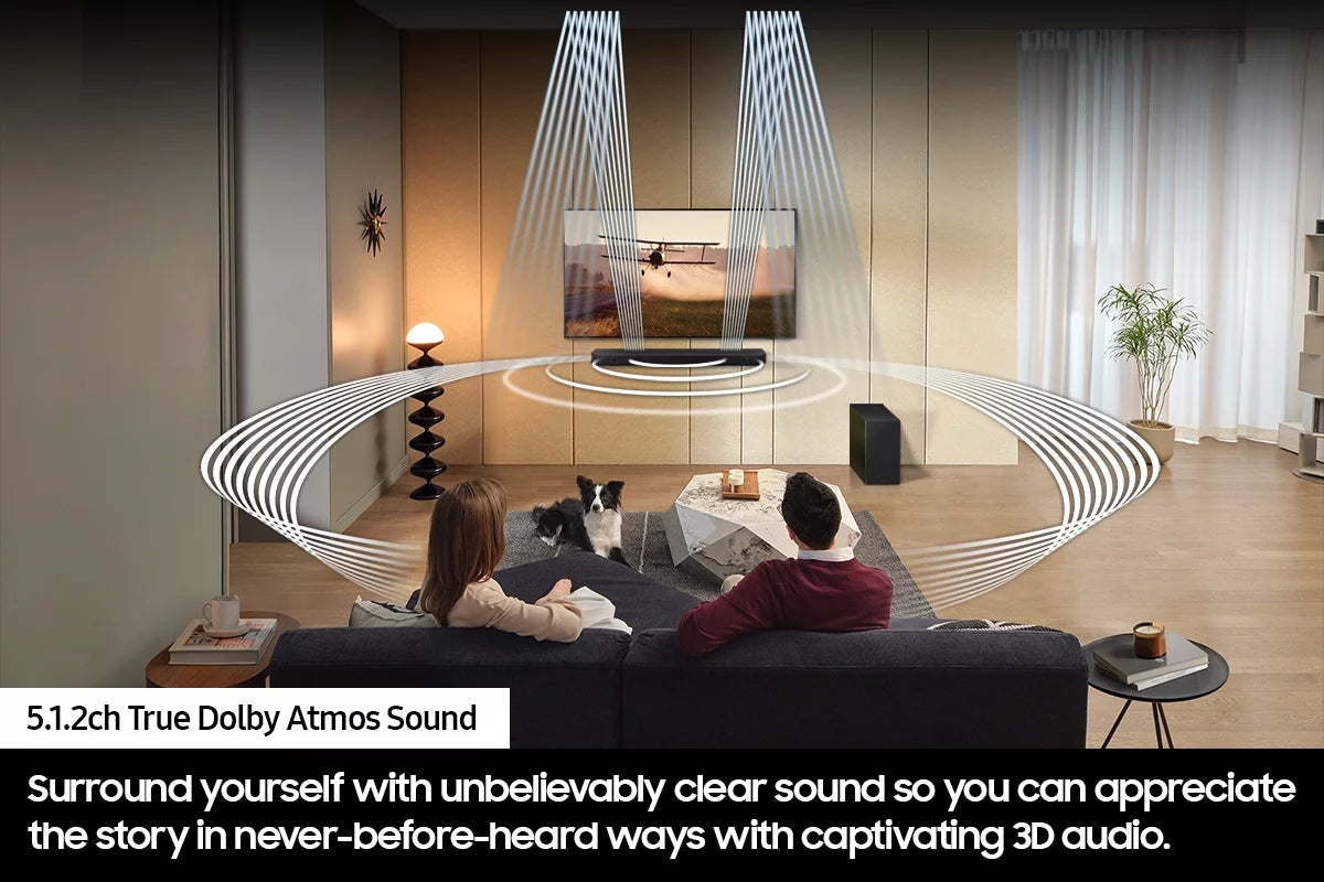 Samsung QN65S90CAFXZA 65" 4K OLED Smart TV with AI Upscaling with a Samsung HW-Q800C 5.1.2ch Soundbar and Subwoofer with Dolby Atmos (2023)