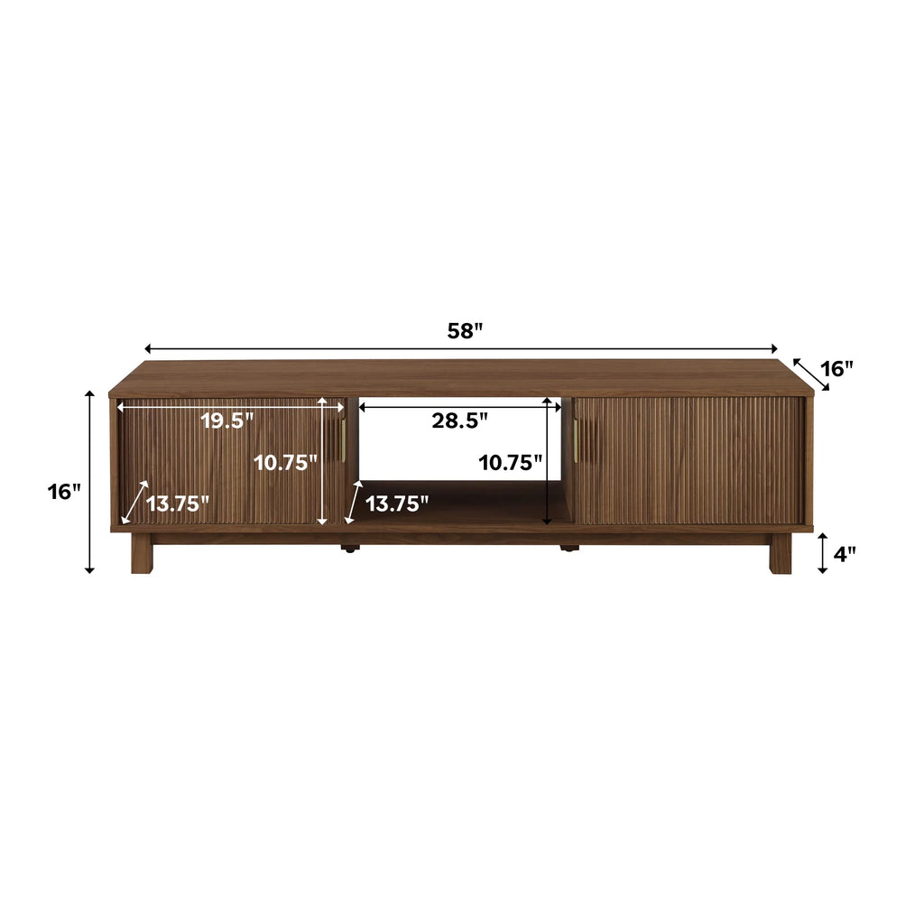 Manor Park Mid-Century Modern 2-Door Reeded TV Stand for TVs up to 65", Mocha