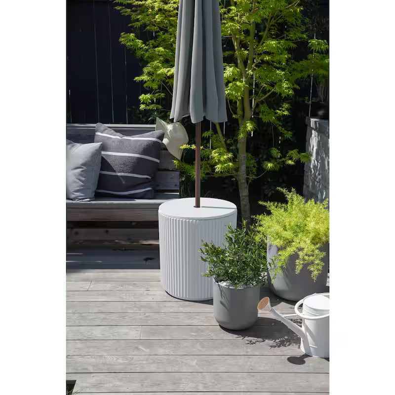 Round White Plastic 21'' Height Outdoor Umbrella Side table