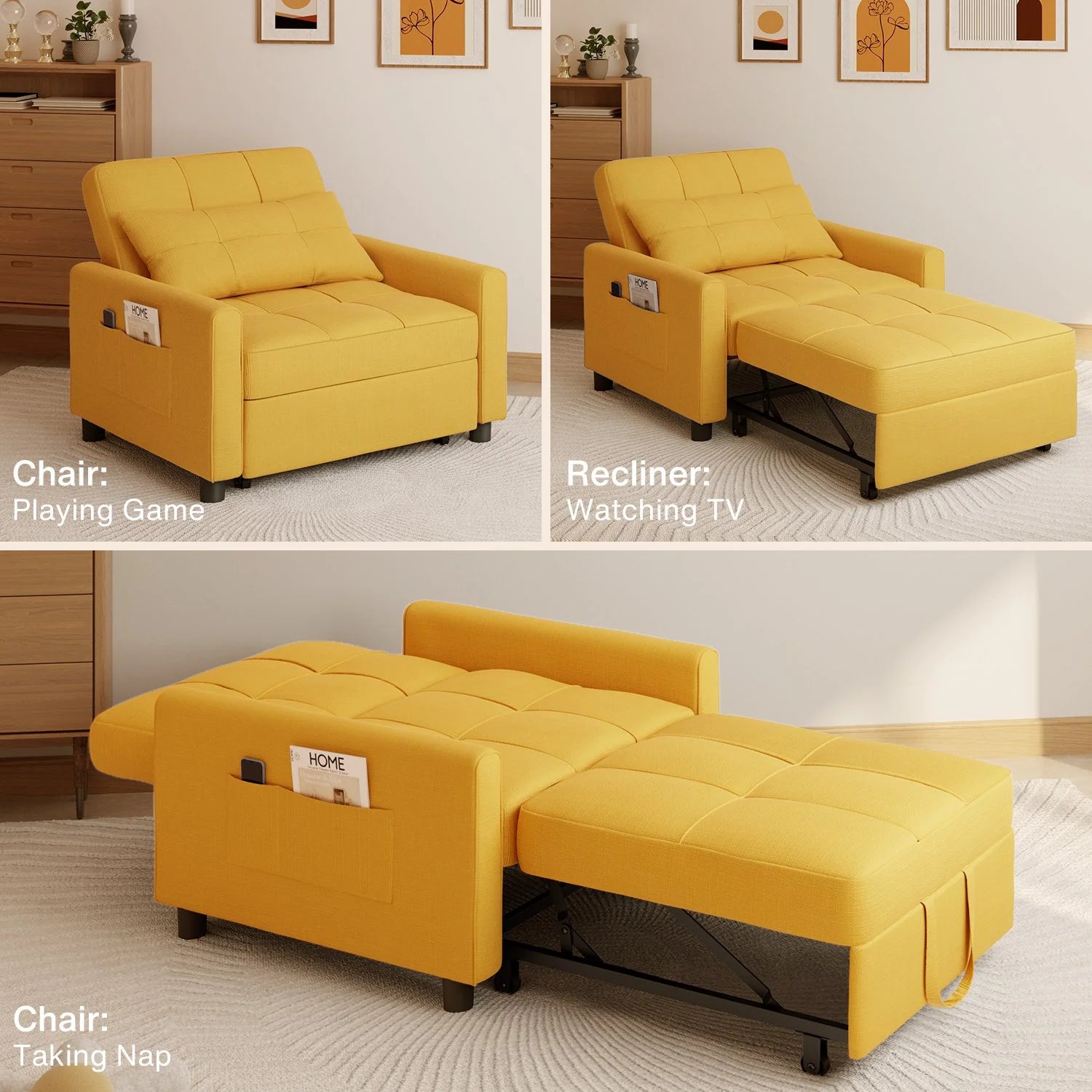 Sofa Beds Chair 3 in 1, Convertible Chair Single Bed,Dark Grey