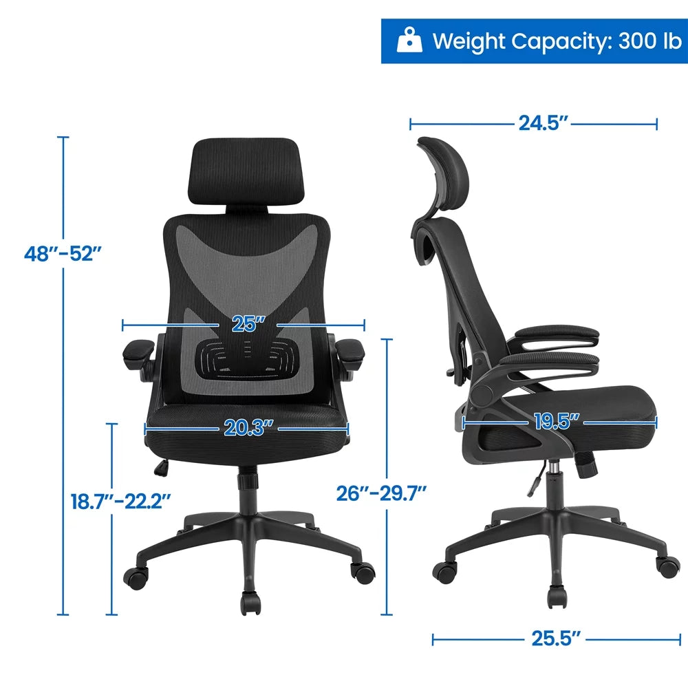 Topeakmart High Back Ergonomic Mesh Office Chair with 90° Flip-up Armrest, White/Black