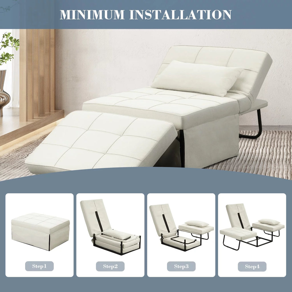 Ainfox Ottoman Chair Lounger Bed .4 in 1 Breathable Linen Convertible Single Sofa Couch, 73.23''L x 33.86''W(Dark Blue)