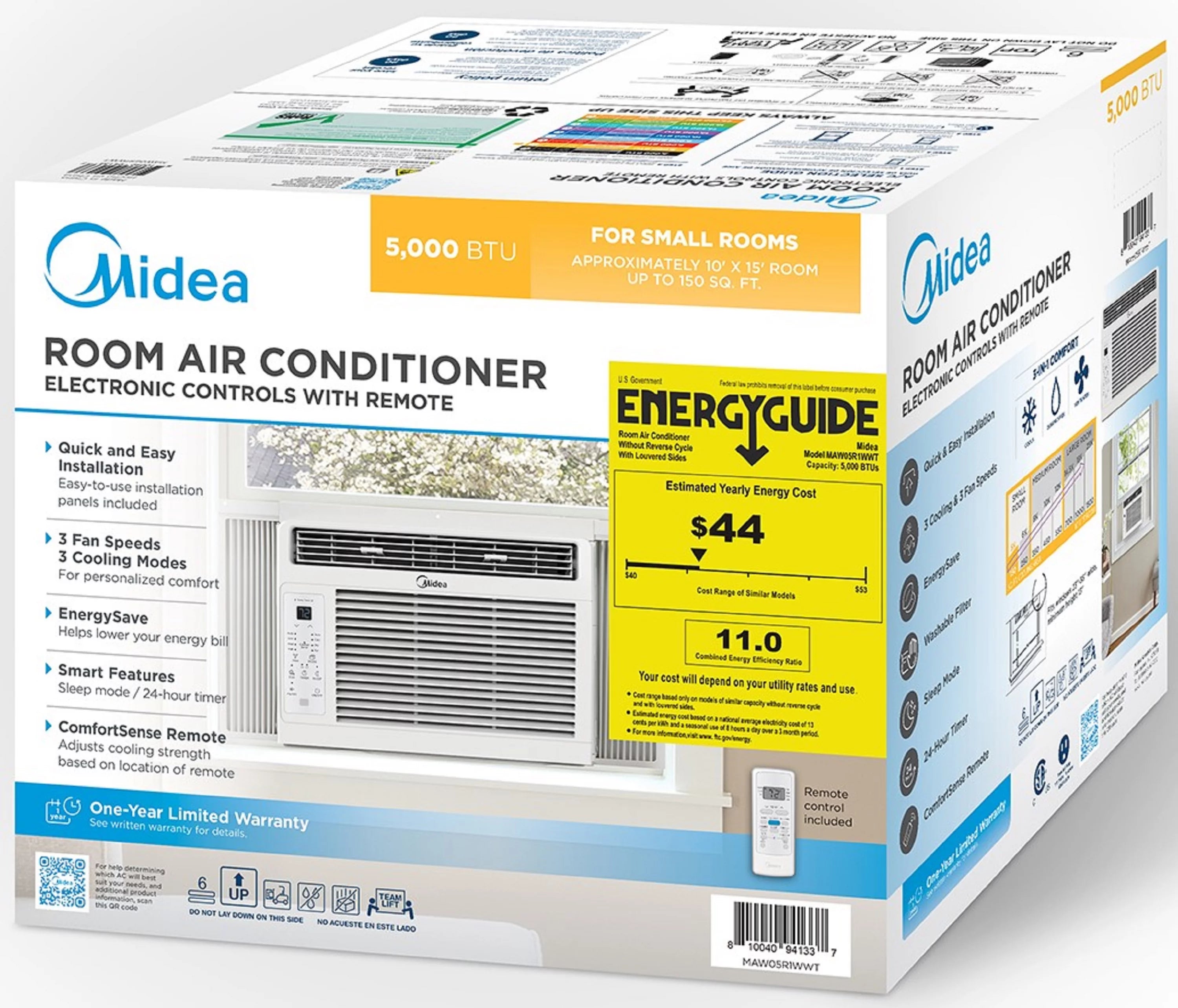 Midea 5,000 BTU 150 Sq Ft Window Air Conditioner with Remote, White, MAW05R1WWT