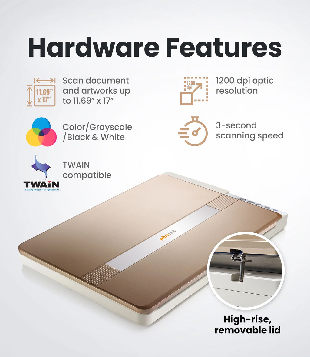 Plustek OpticSlim 1680 - High Speed Large Format Flatbed Scanner, scan Tabloid Size in 3 Seconds. Daul View Function Enable You to Quickly Check The Image Adjustment Effect