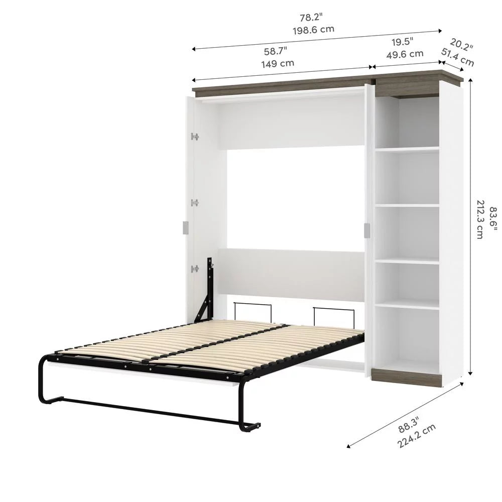 Bestar Orion 79" Full Murphy Bed with Narrow Bookcase in White
