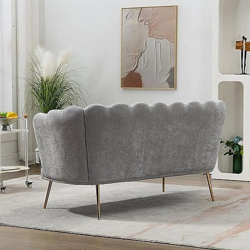 TJCGDTY 59" Wide Modern Boucle Loveseat Small Sofa Small Mini Room Couch 2-Seater Sofa with Gold Metal Legs for Small Space Office Studio Apartment Bedroom (Light Gray)