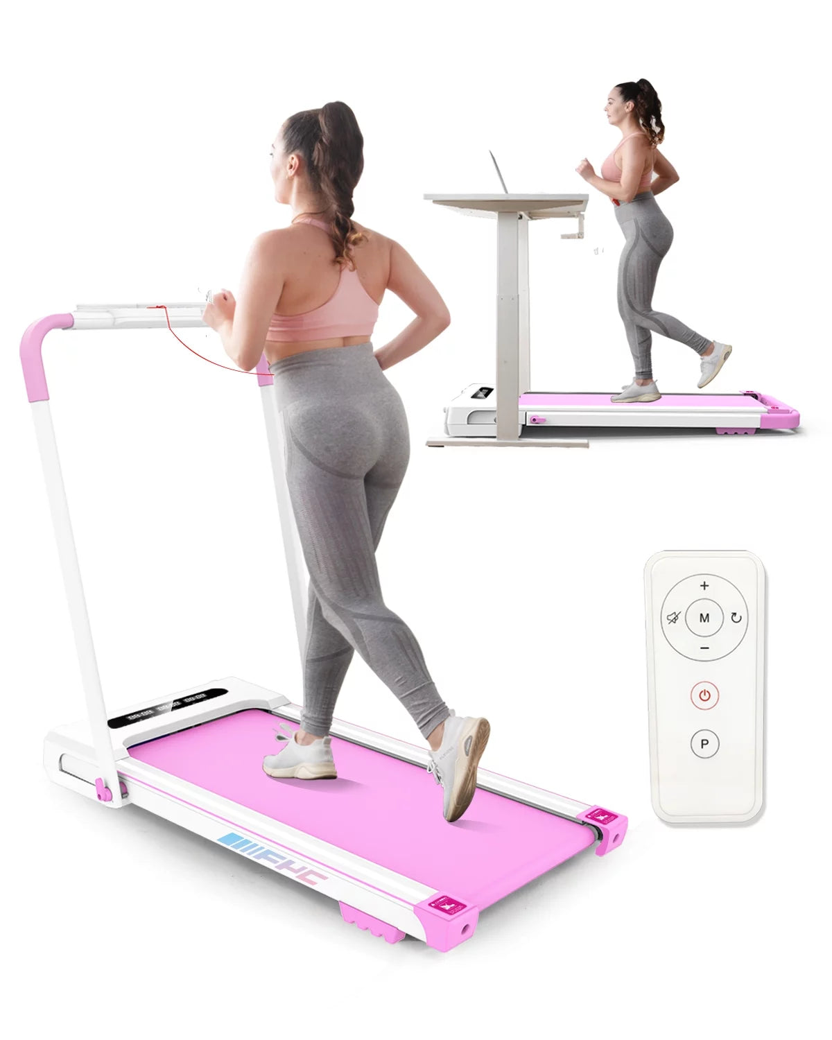 FYC 3.5HP Under Desk Treadmill - 300LBS Weight Capacity, 2-in-1 Foldable Design, Remote Control & LED Display - Compact Electric Walking and Running Machine for Walking, Running, Jogging (White)