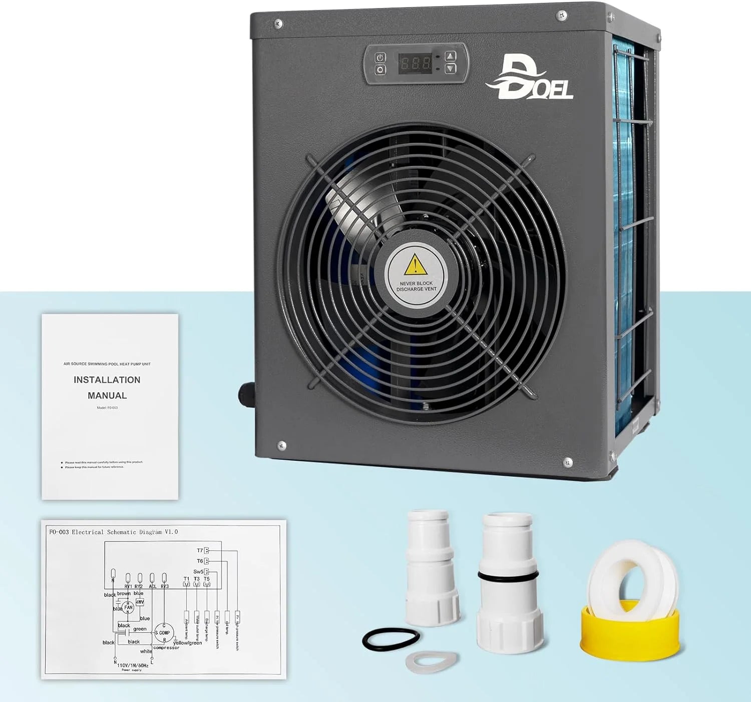 DOEL 12000 BTU Mini Swimming Pool Heat Pump for Above-Ground Pools, 3.45 kW Electric Pool Heater with Titanium Heat Exchanger, 110V 60Hz