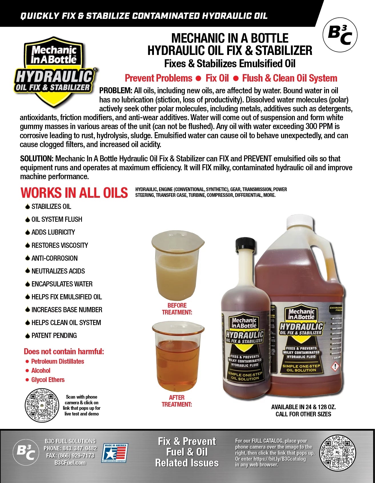 Mechanic In A Bottle Hydraulic Oil Fix 128 oz additive to fix emulsified oils, machine &amp; tool lubricants