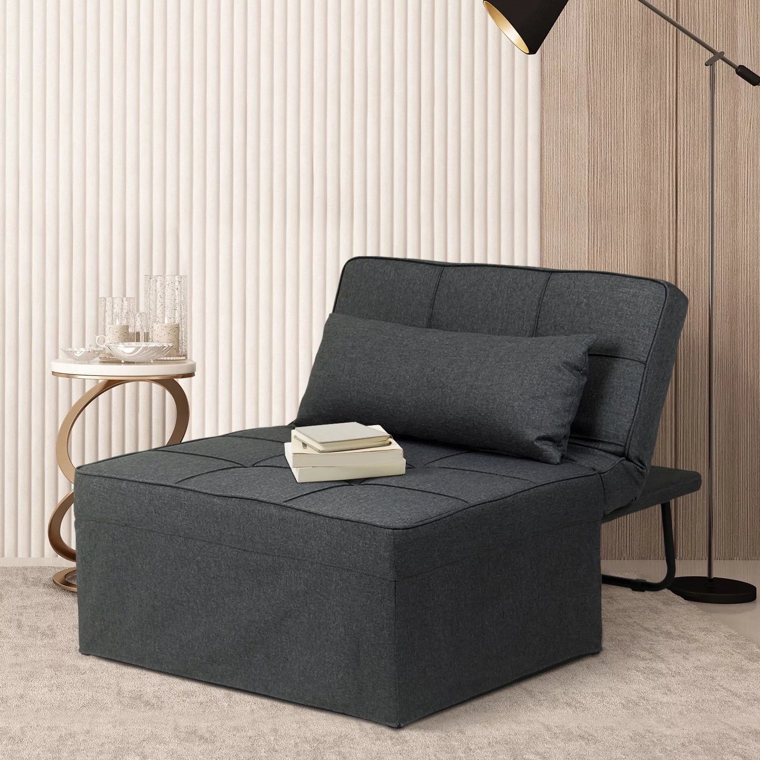 Ainfox Ottoman Chair Lounger Bed .4 in 1 Breathable Linen Convertible Single Sofa Couch, 73.23''L x 33.86''W(Dark Grey)(Beige)