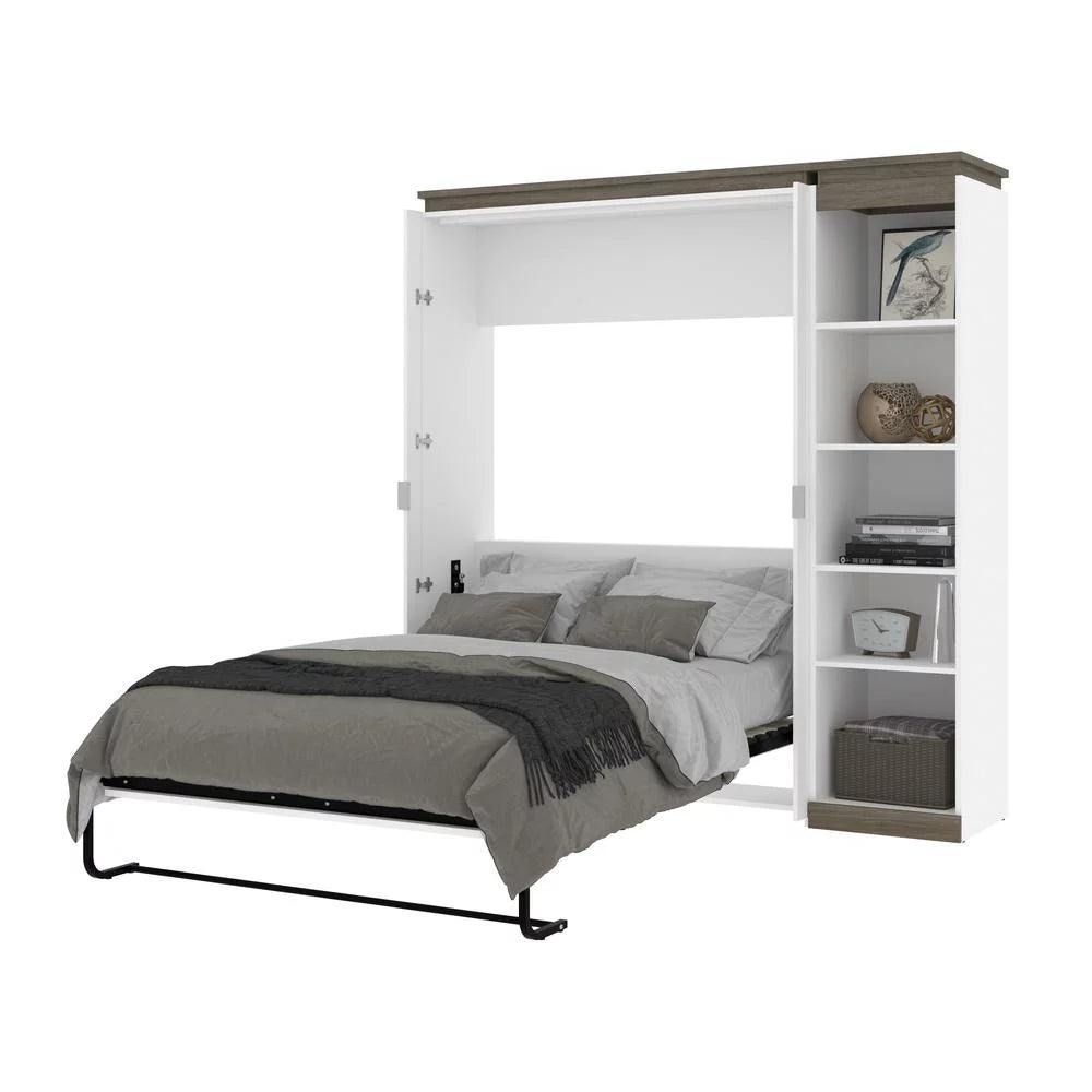 Bestar Orion 79" Full Murphy Bed with Narrow Bookcase in White