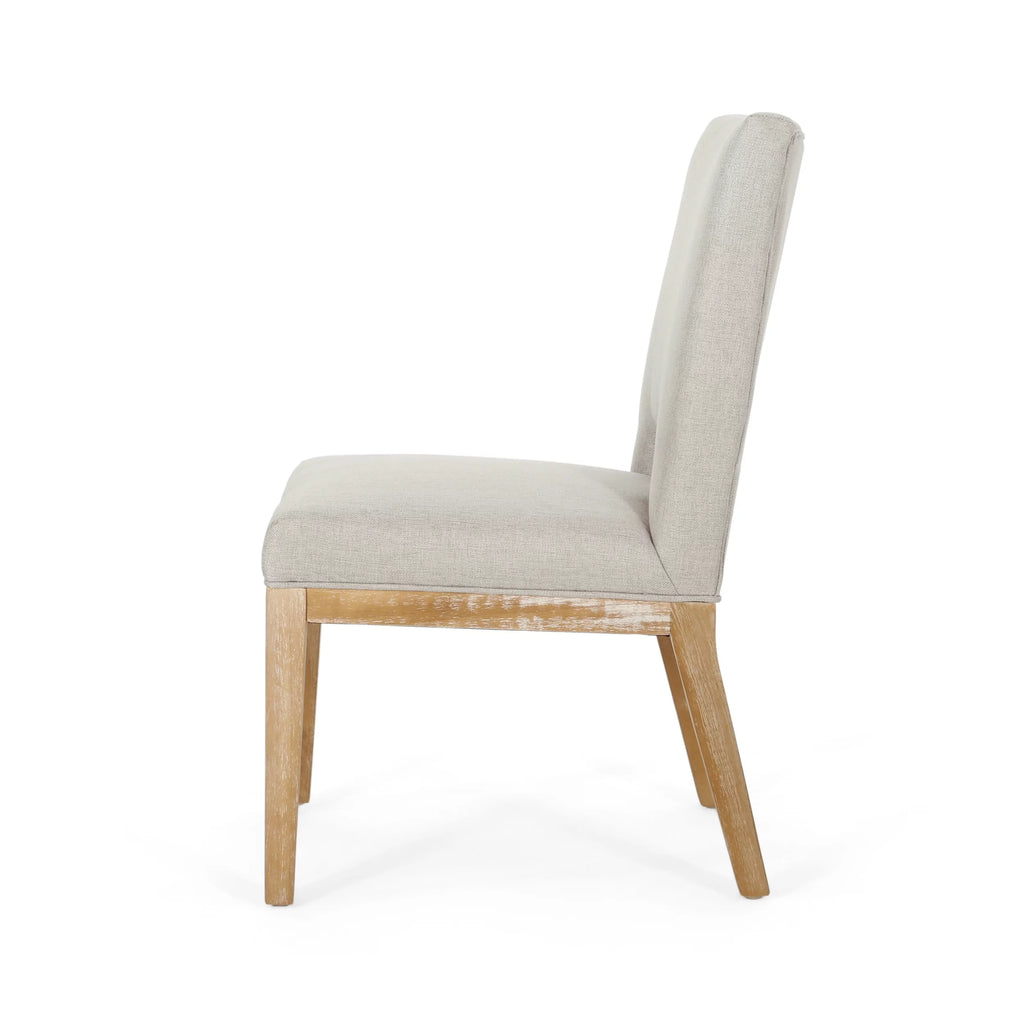 Noble House Bowrun Fabric Upholstered Dining Chairs, Set of 4, Wheat and Weathered Natural