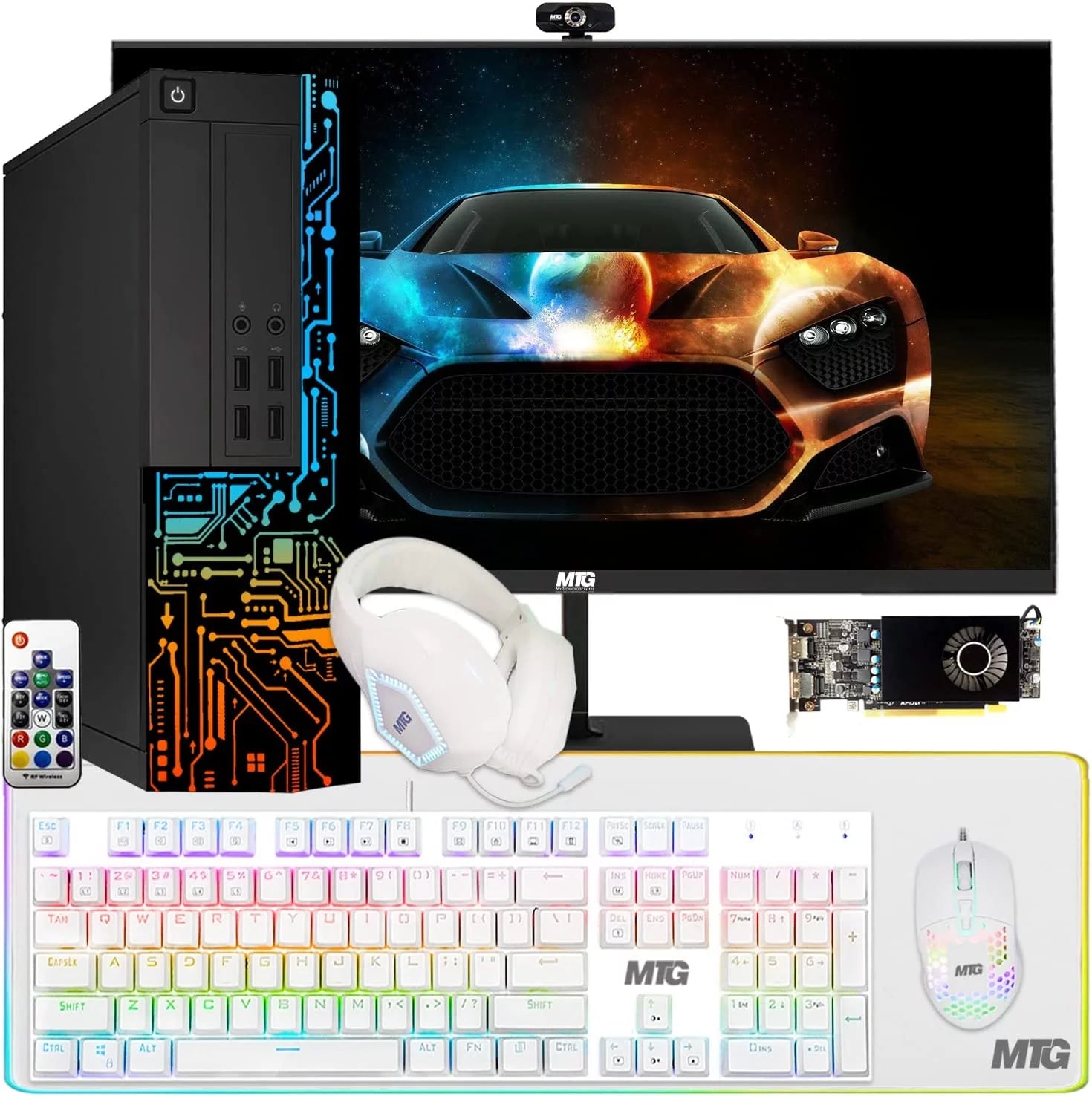 Restored Gaming PC, Intel Core i7, TechMagnet Siwa 8, AMD RX 550 4GB DDR5, 16GB RAM, 480GB SSD + 2TB HDD, New MTG 24 Inch Monitor, MTG Gaming Kit with MTG Webcam, WiFi, Win 11 Home (Renewed)