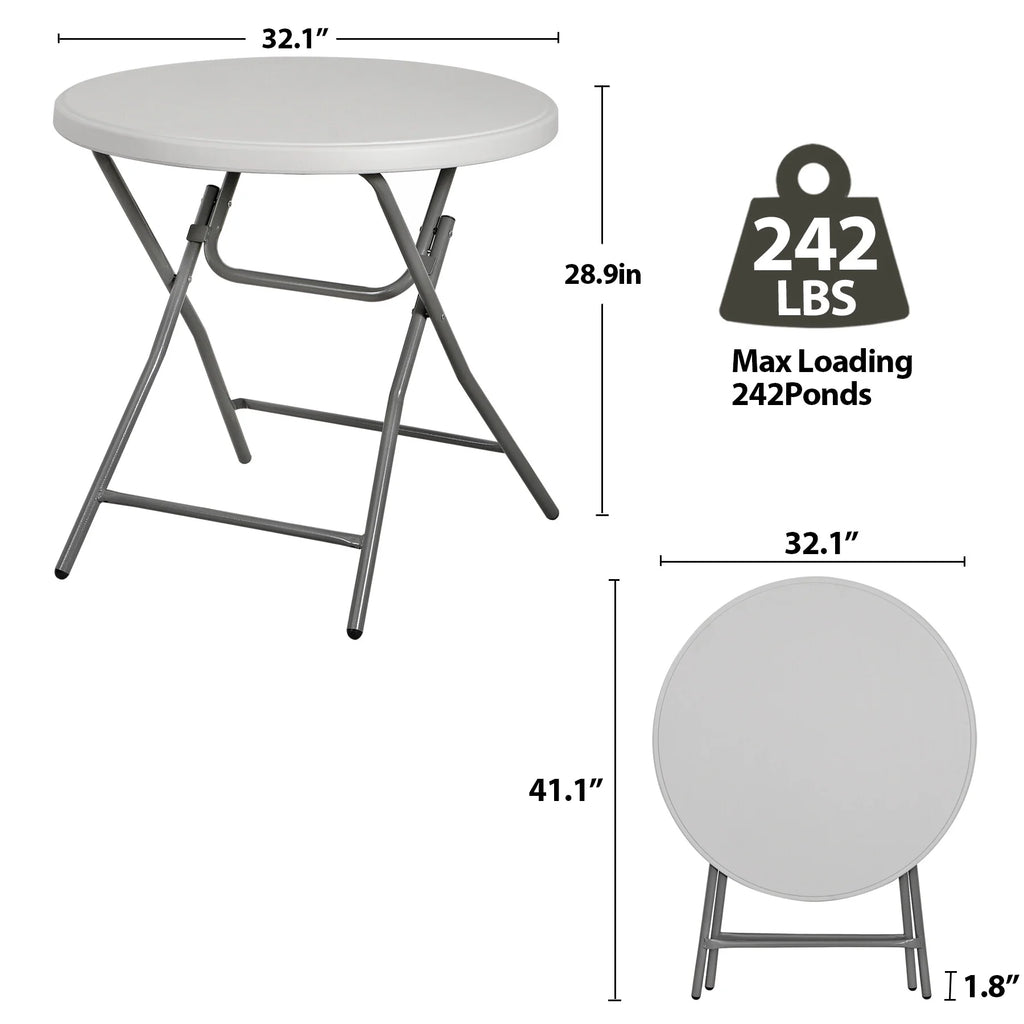 HomGarden 48" Round Bi-Folding Picnic Table 4FT Portable Plastic Dining Card Table Indoor & Outdoor White