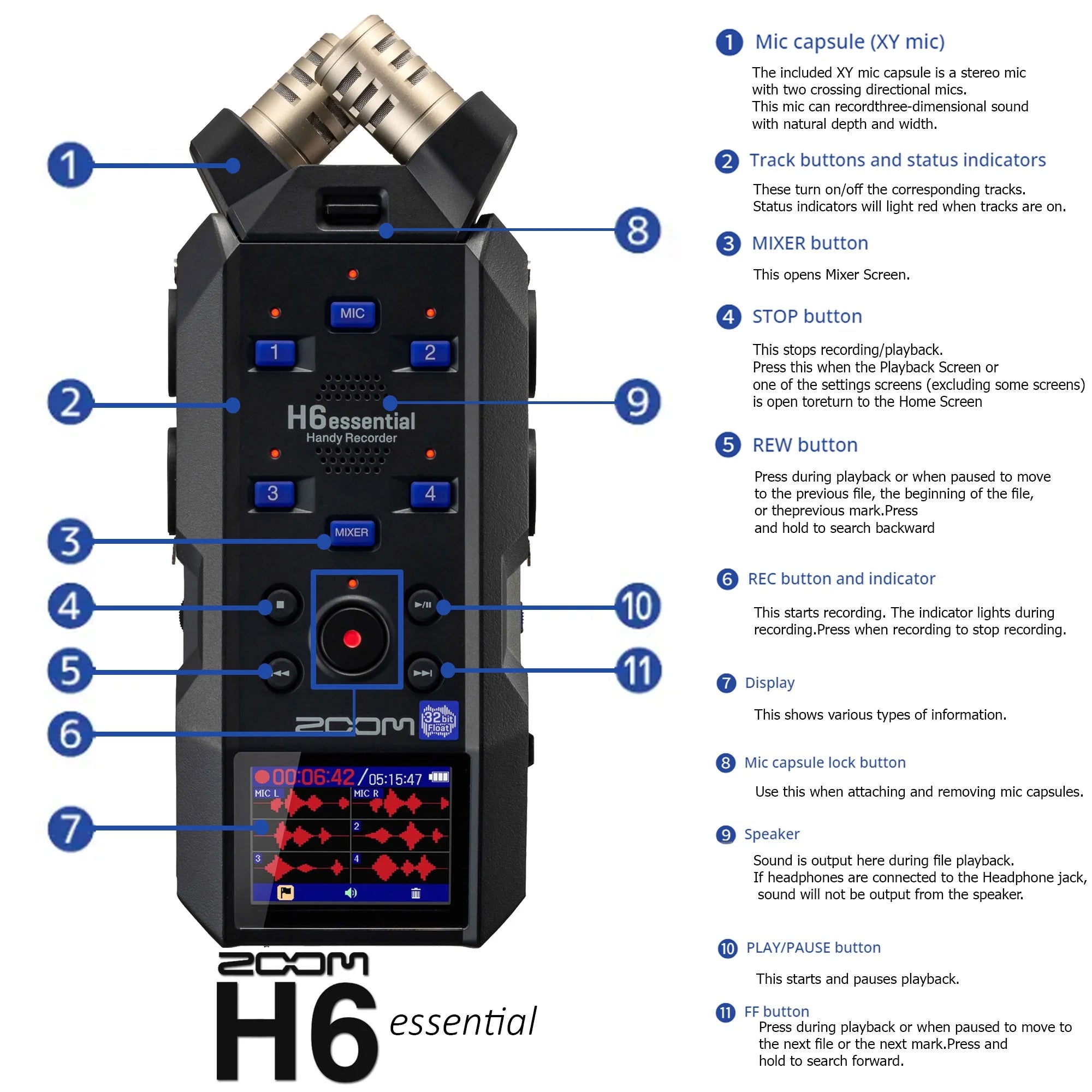 Zoom H6essential 6-Track 32-Bit Float Portable Audio Recorder + Wired XLR Lavalier Microphone XM-L2