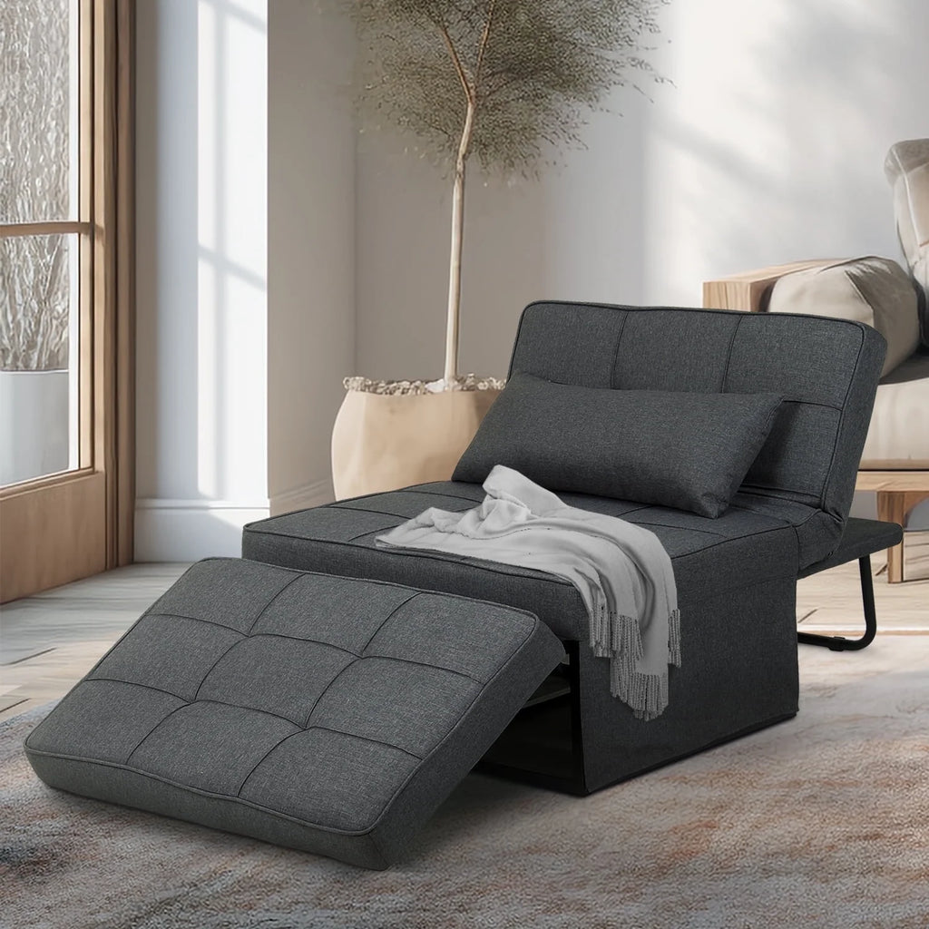 Ainfox Ottoman Chair Lounger Bed .4 in 1 Breathable Linen Convertible Single Sofa Couch, 73.23''L x 33.86''W(Dark Blue)