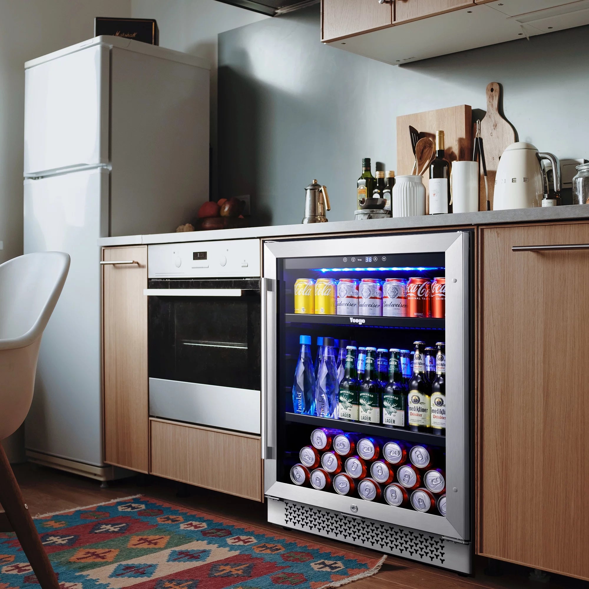 Yeego 24" Beverage Refrigerator, 180 Can Beverage Fridge with Advanced Cooling System Reversible Door Beverage Cooler Built-in or Freestanding for Beer Soda Wine Water