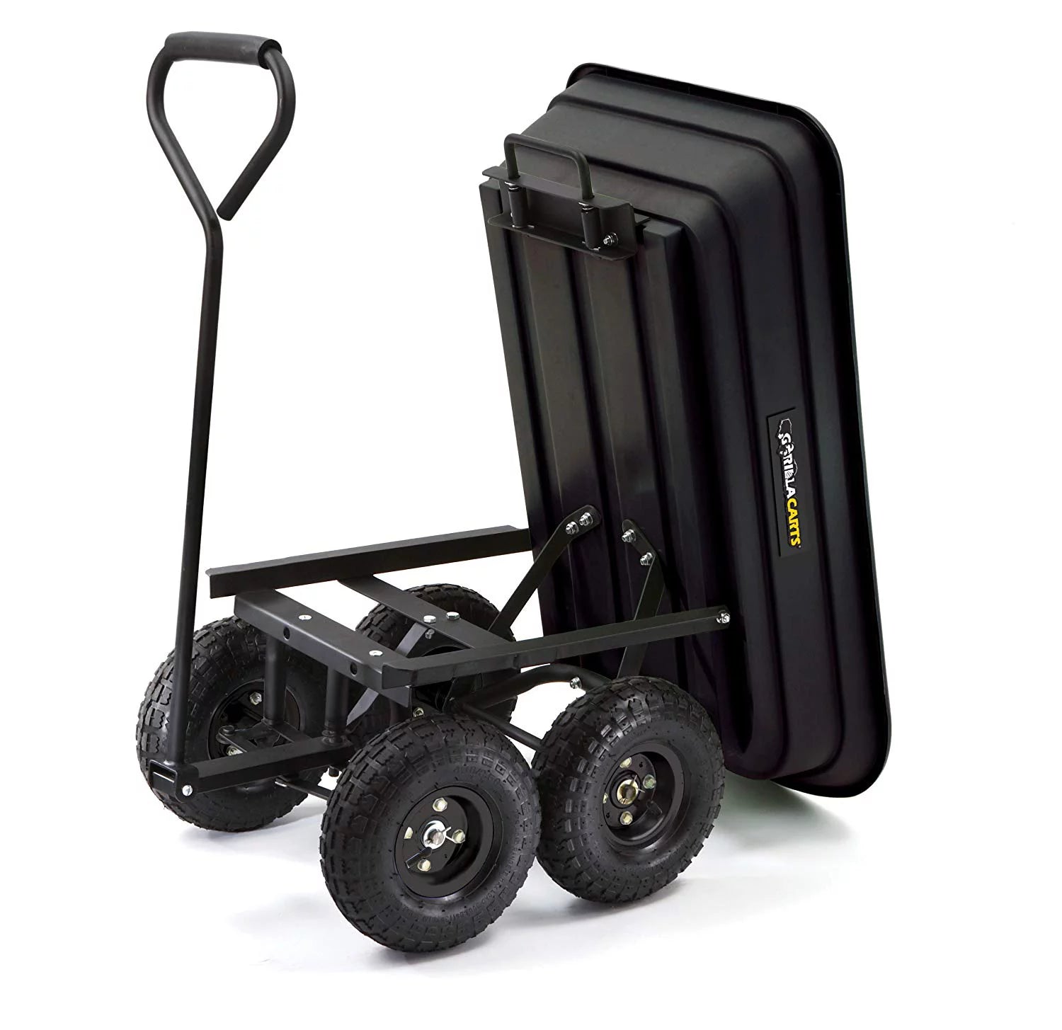 Gorilla Carts GOR200B Poly Garden Dump Cart with Steel Frame and 10-Inch Pneumatic Tires, 600-Pound Capacity, 36-Inch by 20-Inch Bed, Black Finish