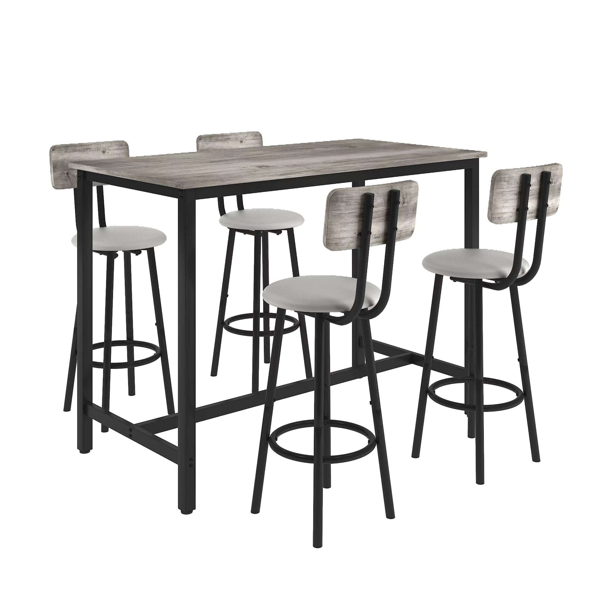 5 Piece Bar Table Set, Modern Counter Height Dining Set, Home Dining Table and Chairs Set for 4, Kitchen Breakfast Table Set with 4 Cushioned Stools, Bistro Pub Table Set, Rustic Brown