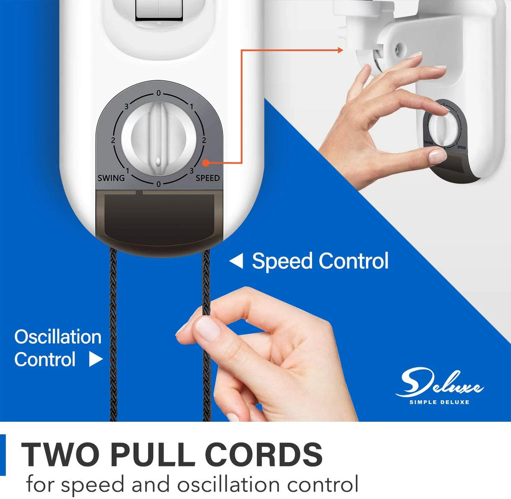 Simple Deluxe 16'' Digital Household Wall Mount Cooling Fans, 90 Degree, 3 Speed Settings, 2 Pack, White