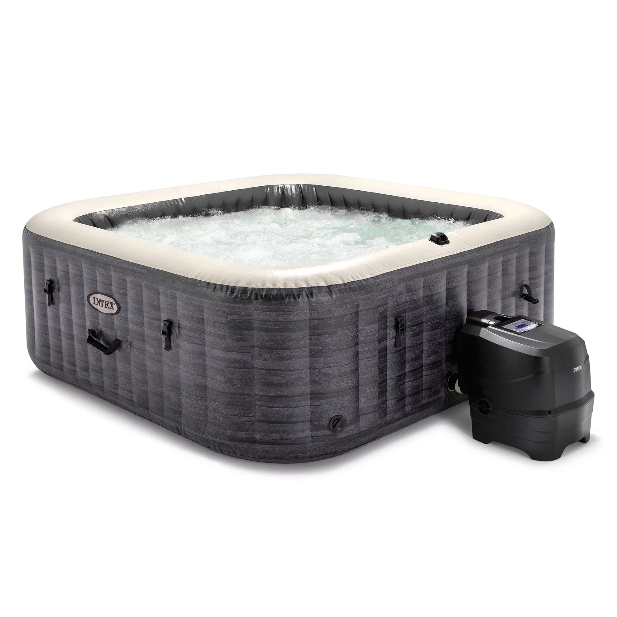 Intex PureSpa Plus Greystone Inflatable Hot Tub Square Jet Spa, 83 x 28