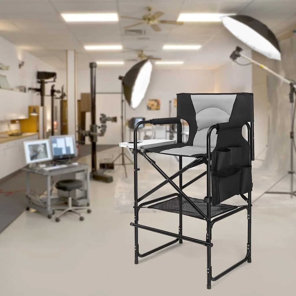 30inch Directors Camping Chair Folding with Side Table,Portable Makeup Artist Bar Height, Aluminum Frame 300 lbs Capacity,