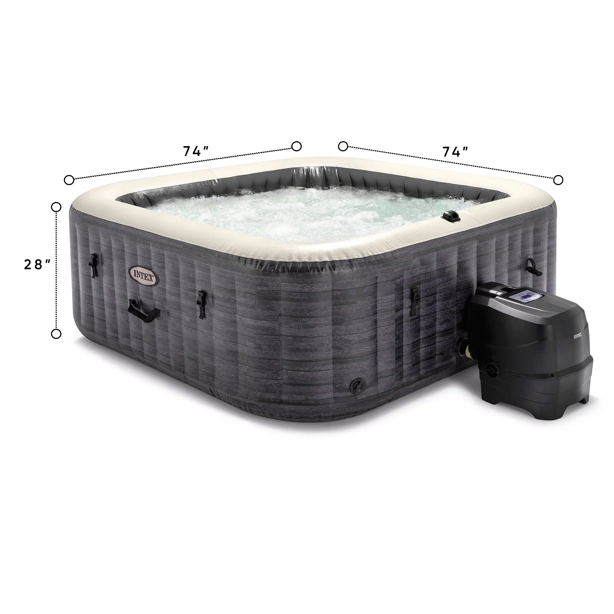 Intex PureSpa Plus Greystone Inflatable Hot Tub Square Jet Spa, 83 x 28