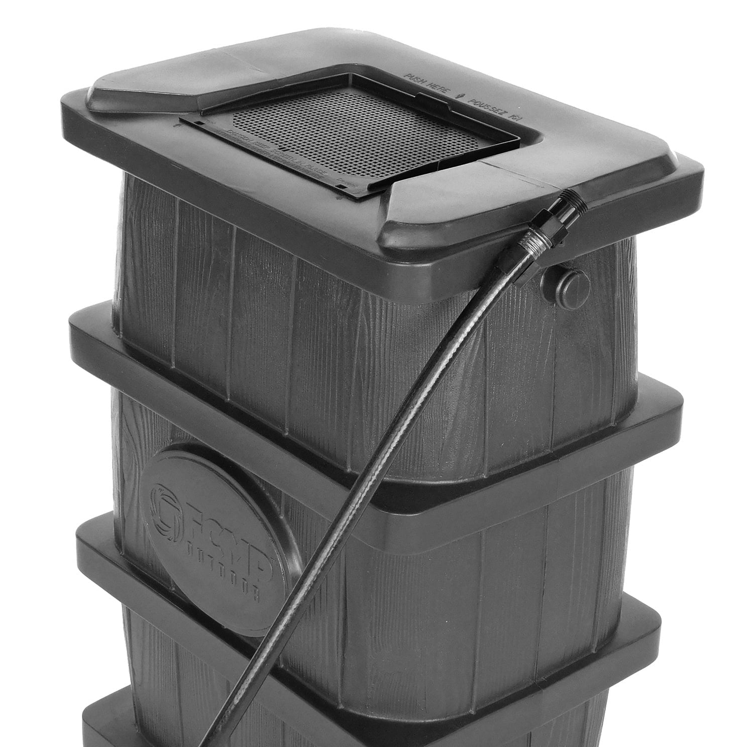 FCMP Outdoor 45 Gal Wood Grain Rain Water Catcher Barrel, Gray (2 Pack)