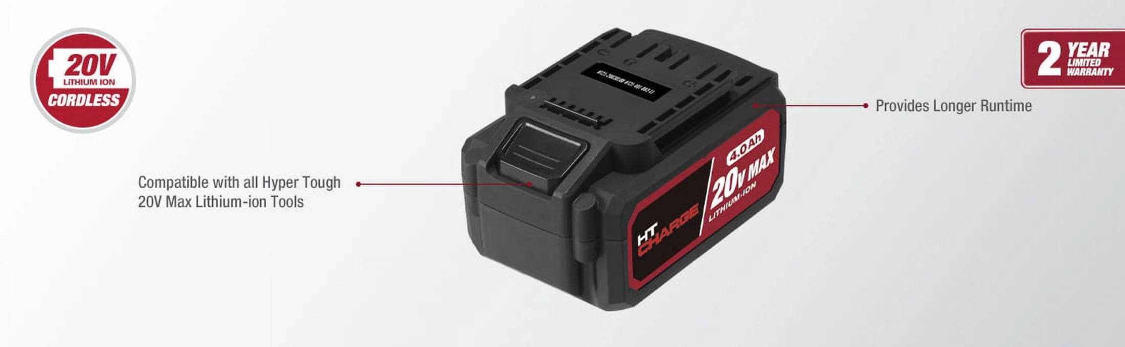 Hyper Tough 20V Max 4.0Ah Lithium-Ion Battery Pack, 8711.1, Provide Longer Runtime