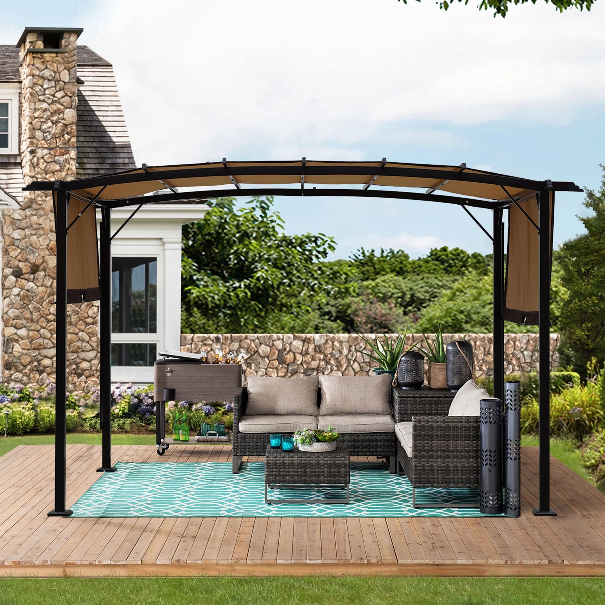 12 x 9 Ft Outdoor Pergola Patio Gazebo,Retractable Shade Canopy,Steel Frame Grape Gazebo,Sunshelter Pergola for Gardens,Terraces,Backyard same as W419S00041