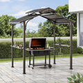 Sunjoy Hanscom 5 ft. x 8 ft. Brown Steel Frame Double Tiered Hardtop Grill Gazebo with Ceiling Hook and Shelves