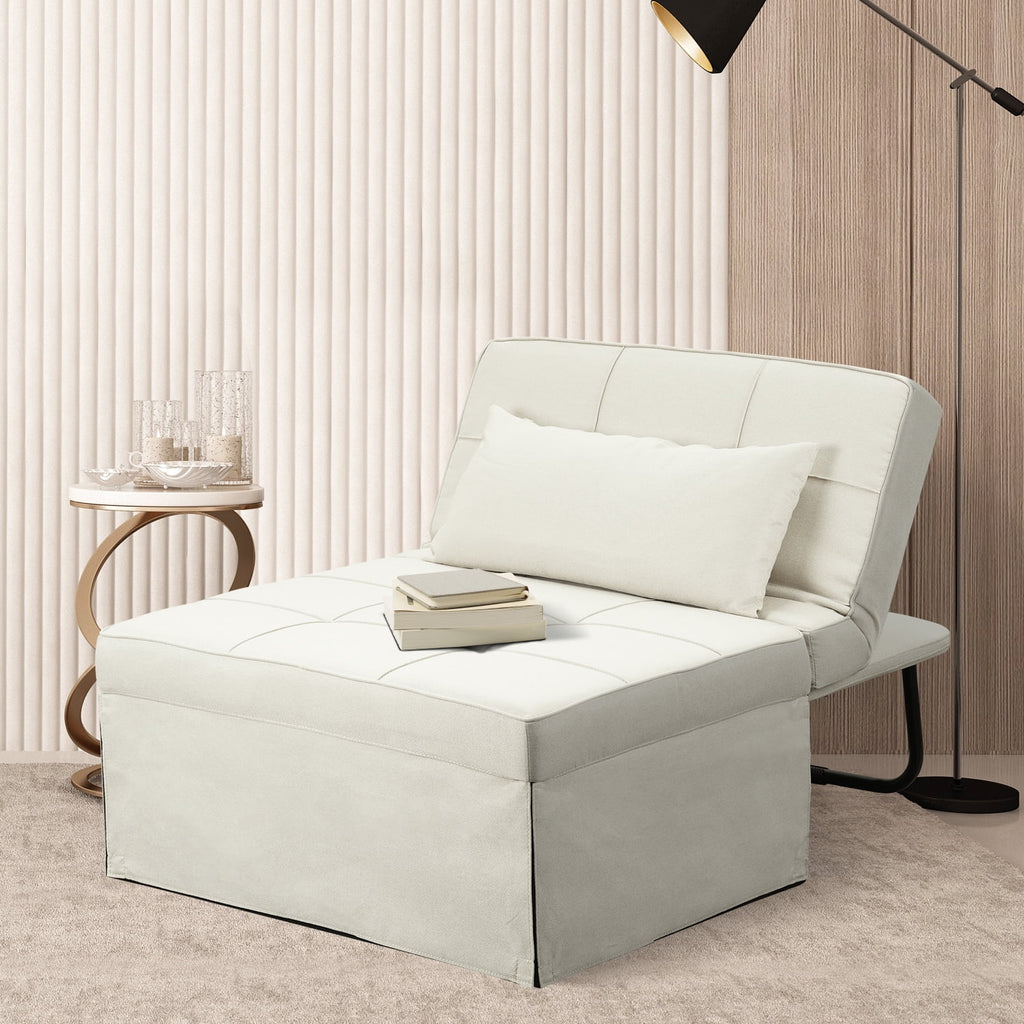 Ainfox Ottoman Chair Lounger Bed .4 in 1 Breathable Linen Convertible Single Sofa Couch, 73.23''L x 33.86''W(Dark Grey)(Beige)