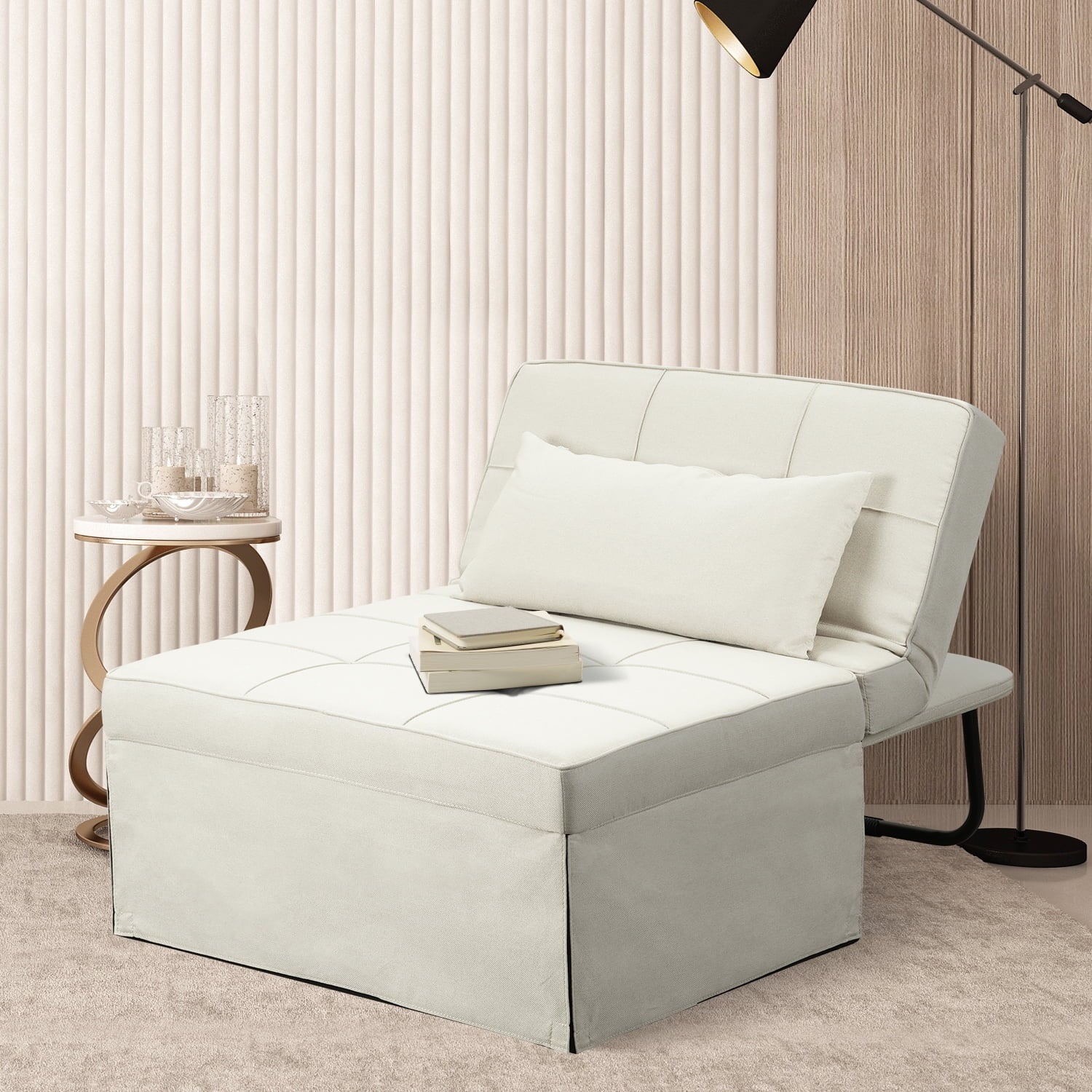 Ainfox Ottoman Chair Lounger Bed .4 in 1 Breathable Linen Convertible Single Sofa Couch, 73.23''L x 33.86''W(Dark Grey)(Beige)