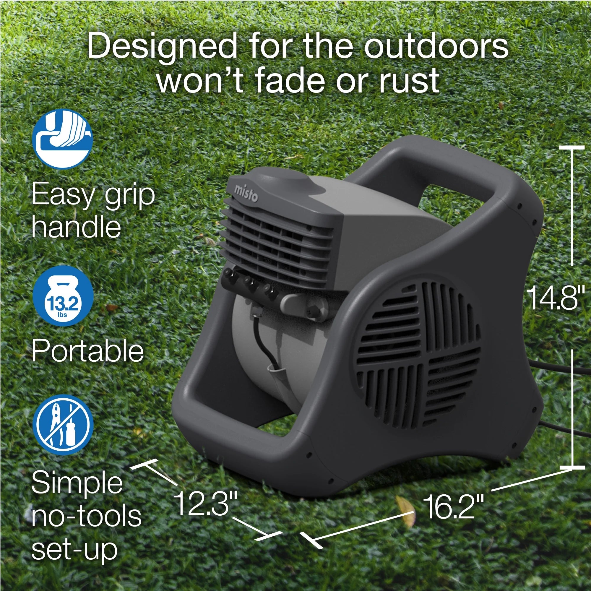 Lasko 15" Pivoting Misto Outdoor Misting Fan with GFCI Cord and 3 Speeds, Black, 7050, New
