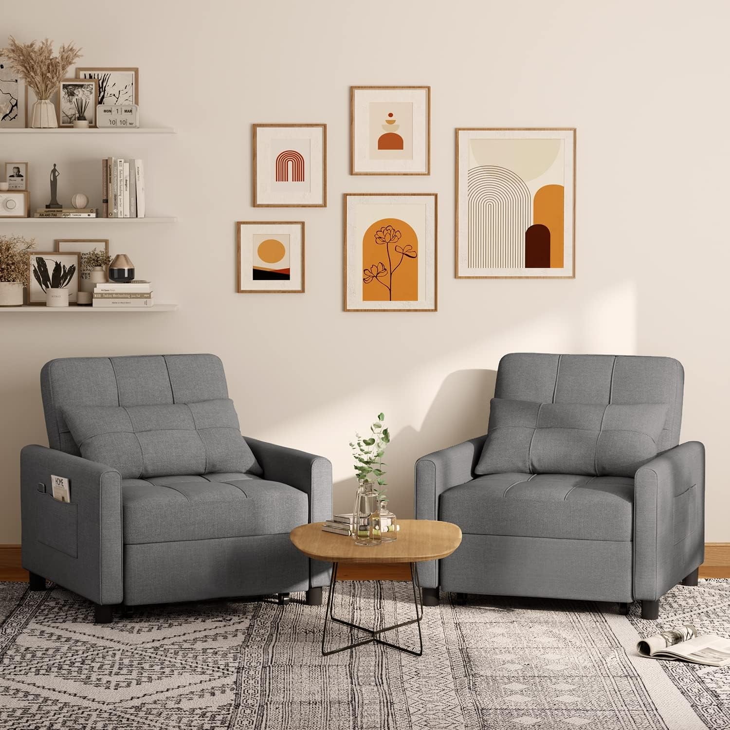 Sofa Beds Chair 3 in 1, Convertible Chair Single Bed,Dark Grey
