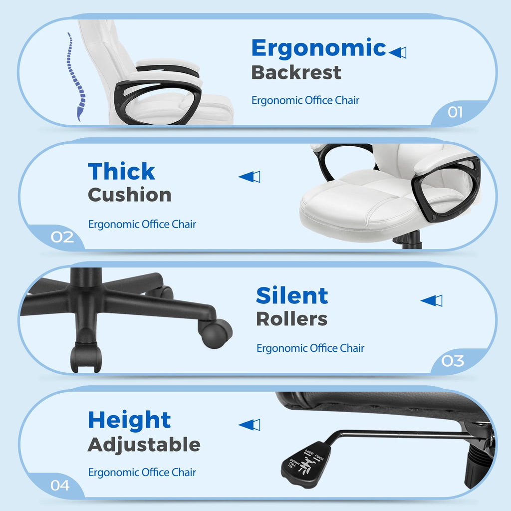 Furmax High-back Executive Office Chair With Lumbar Support Height Adjustable Swivel Seat PU Leather, Black