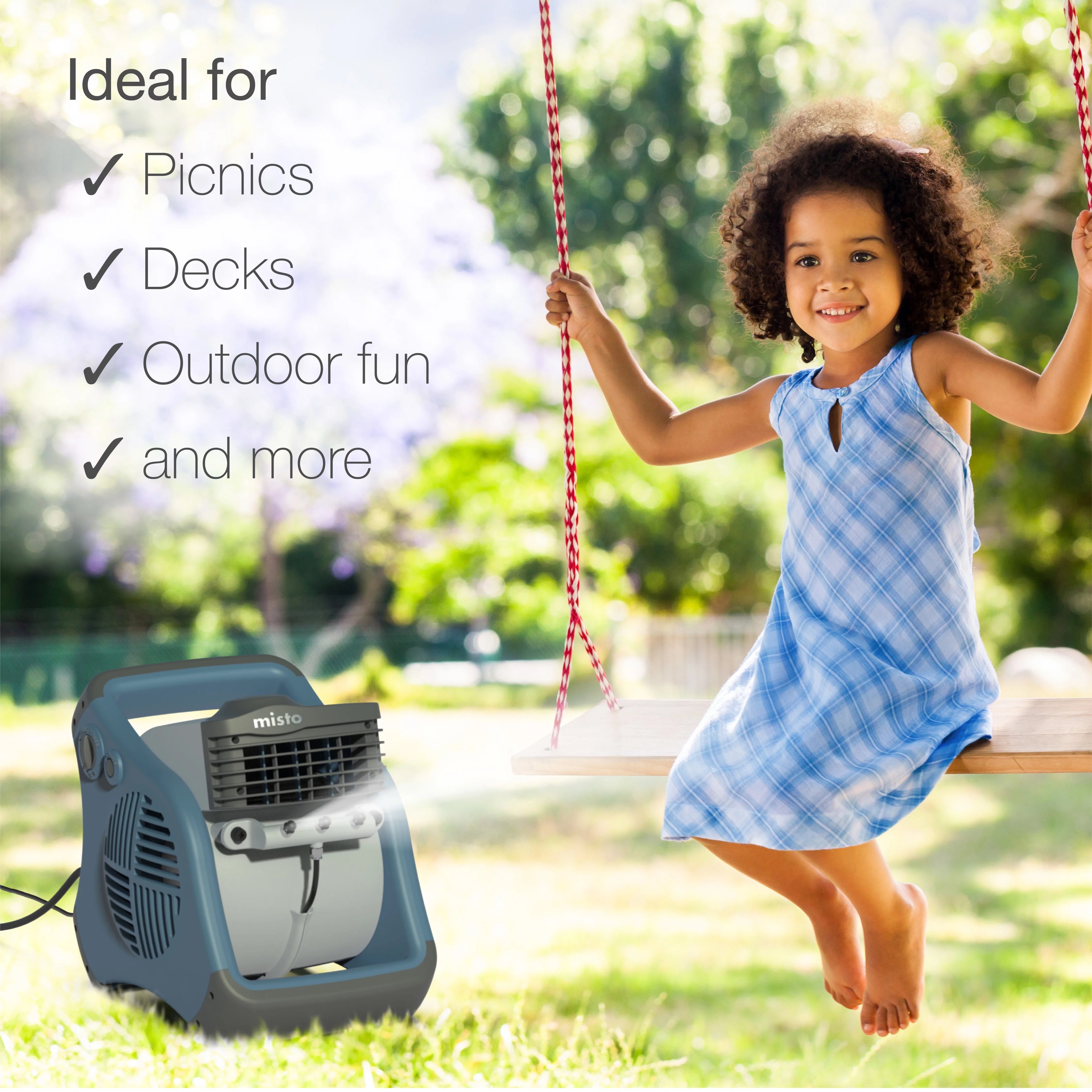 Lasko 15" Pivoting Misto Outdoor Misting Fan with GFCI Cord and 3 Speeds, Black, 7050, New