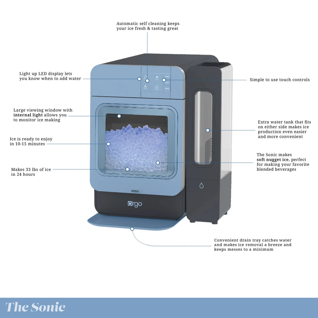 Orgo Products Sonic Countertop Ice Maker, Nugget Ice Type, Sage