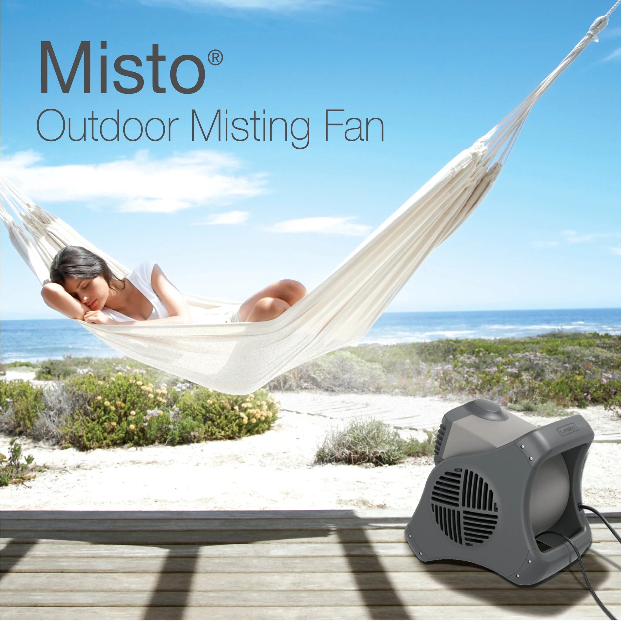 Lasko 15" Pivoting Misto Outdoor Misting Fan with GFCI Cord and 3 Speeds, Black, 7050, New