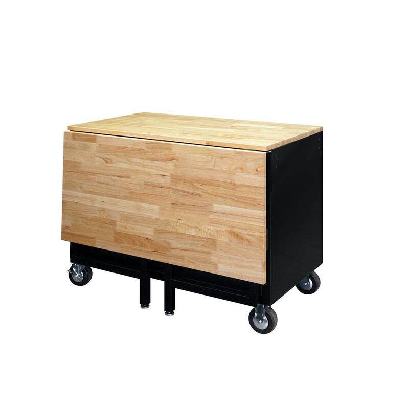 Tool Storage 46 in. W Standard Duty Black Mobile Workbench Cabinet with Solid Top Full Length Extension Table