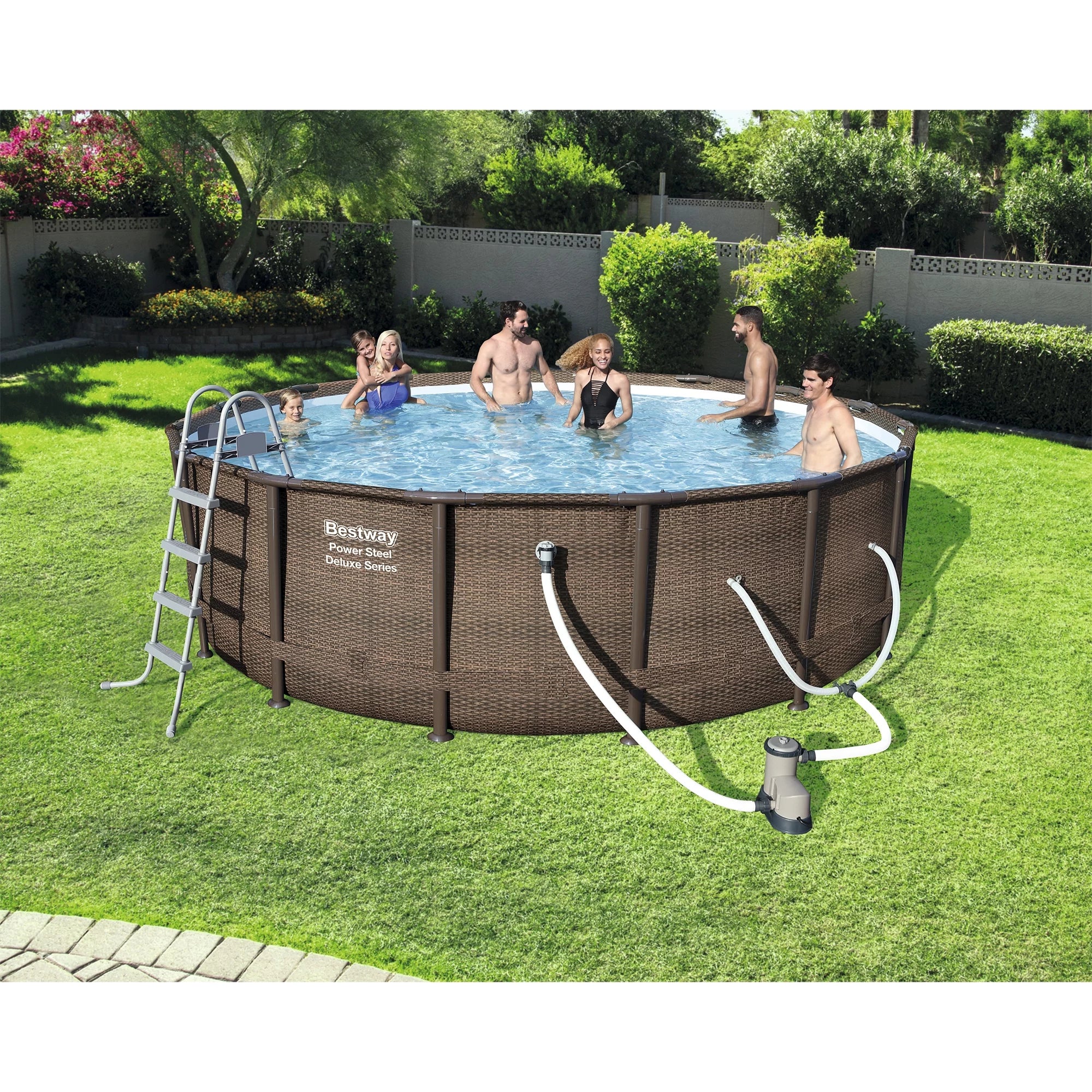Bestway Power Steel 14' x 42" Round Above Ground Outdoor Swimming Pool Set