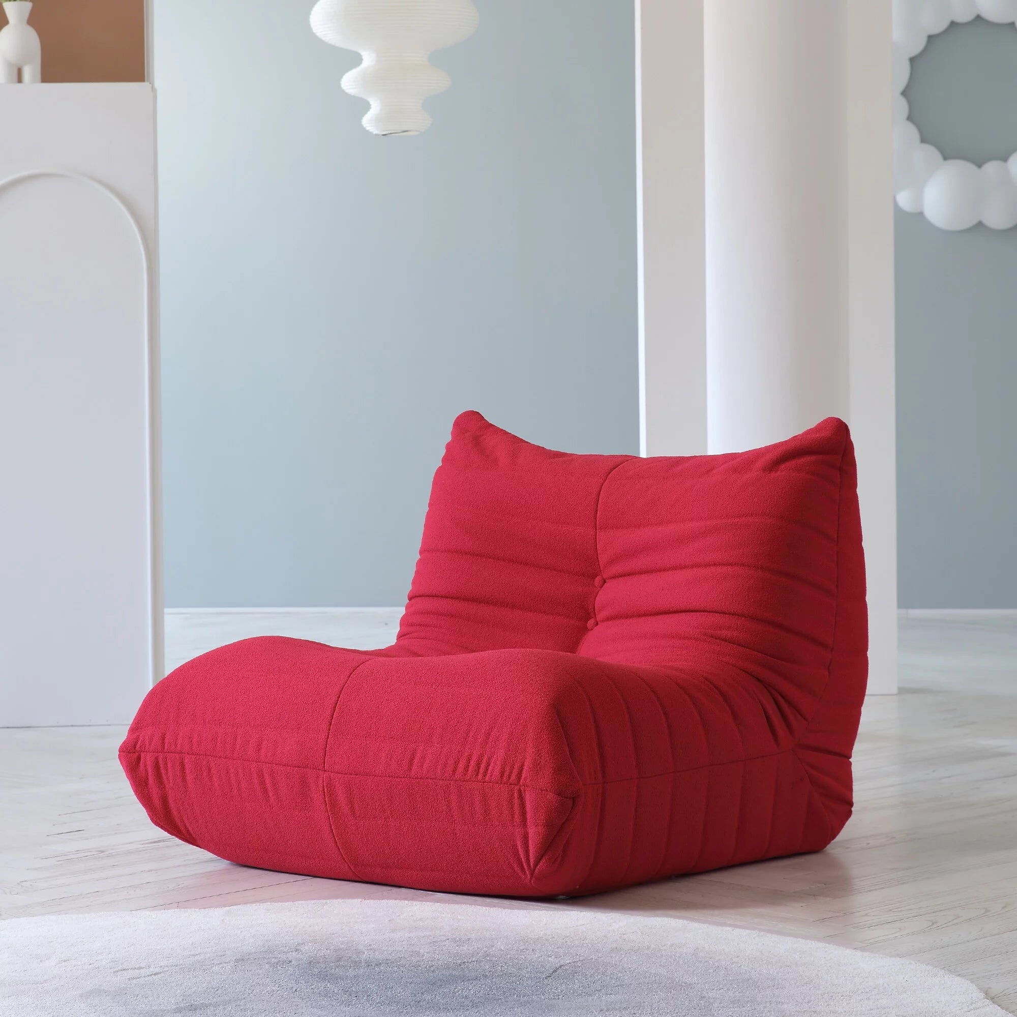 Magic Home Modern Sectional Sofa Togo Sofa Lazy Sofa Floor Sofa Foam Sofa Couch for Bedroom,Living Room,Apartment and Small Space,Three Seat Sofa,Beige