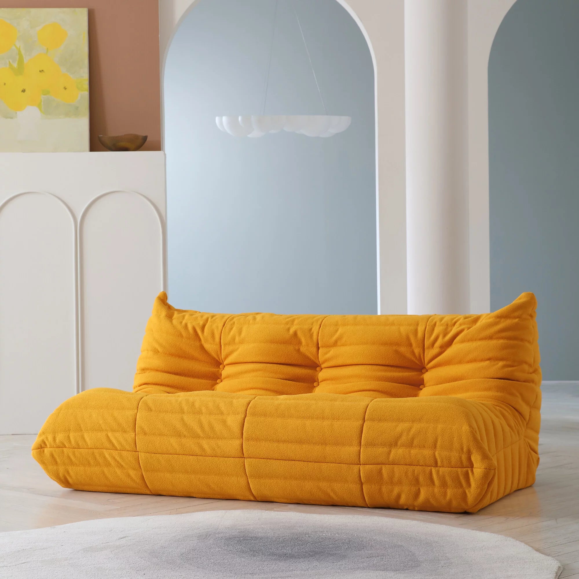 Magic Home Modern Sectional Sofa Togo Sofa Lazy Sofa Floor Sofa Foam Sofa Couch for Bedroom,Living Room,Apartment and Small Space,Three Seat Sofa,Beige
