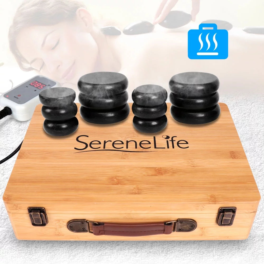 SereneLife PSLMSGST65 Hot Stone Massage Therapy System Kit with Travel Case