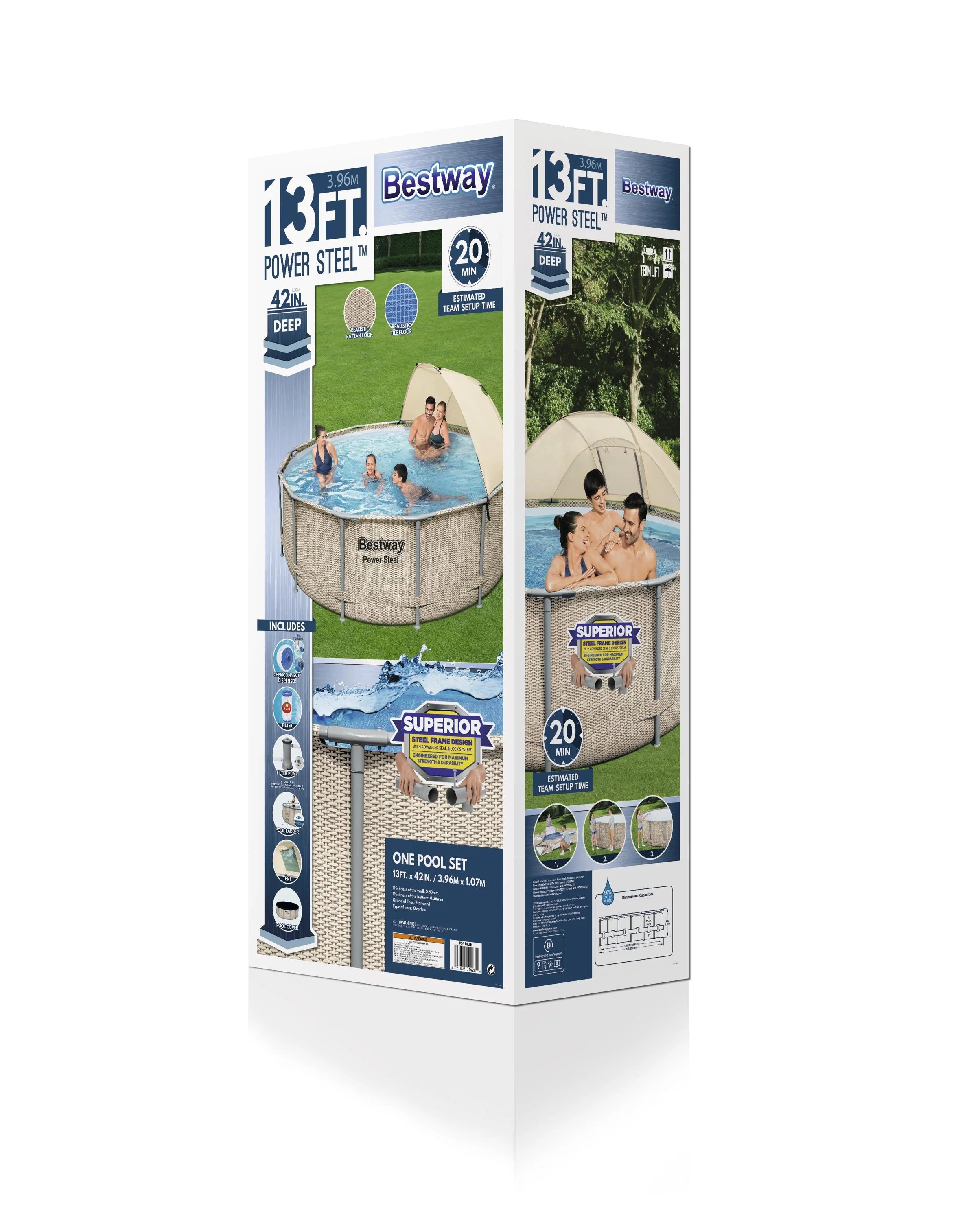 Bestway Power Steel 14' x 42" Round Above Ground Outdoor Swimming Pool Set