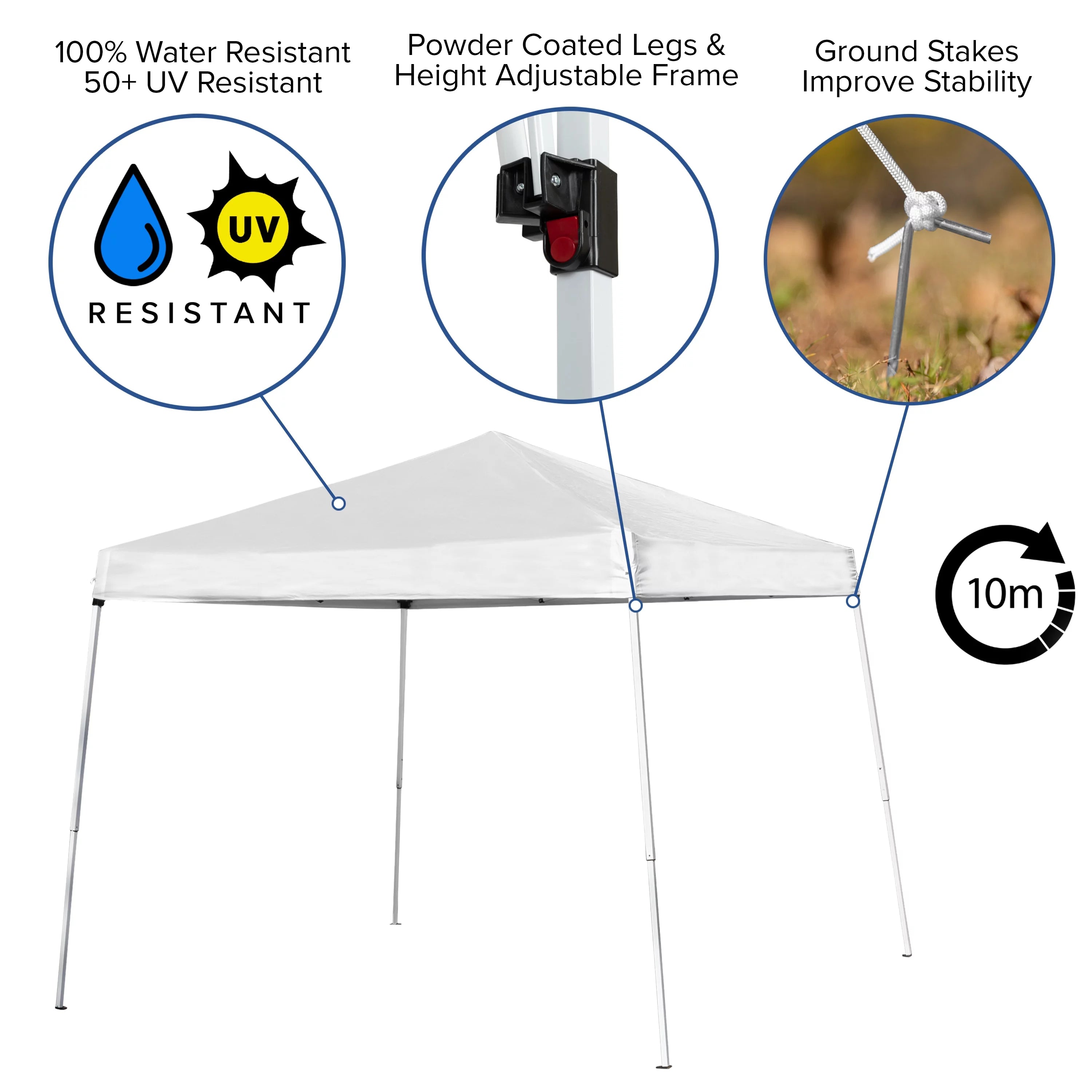 Lancaster Home 8'x8' Weather Resistant Easy Pop Up Slanted Leg Canopy Tent with Carry Bag - 8x8 White
