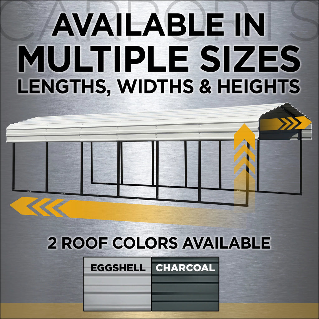 Arrow Carports Galvanized Steel Carport, with 1-Sided Enclosure, Compact Car Metal Carport Kit, 12' x 20' x 7' , Eggshell