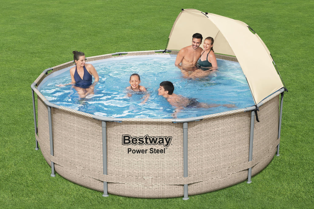 Bestway Power Steel 14' x 42" Round Above Ground Outdoor Swimming Pool Set