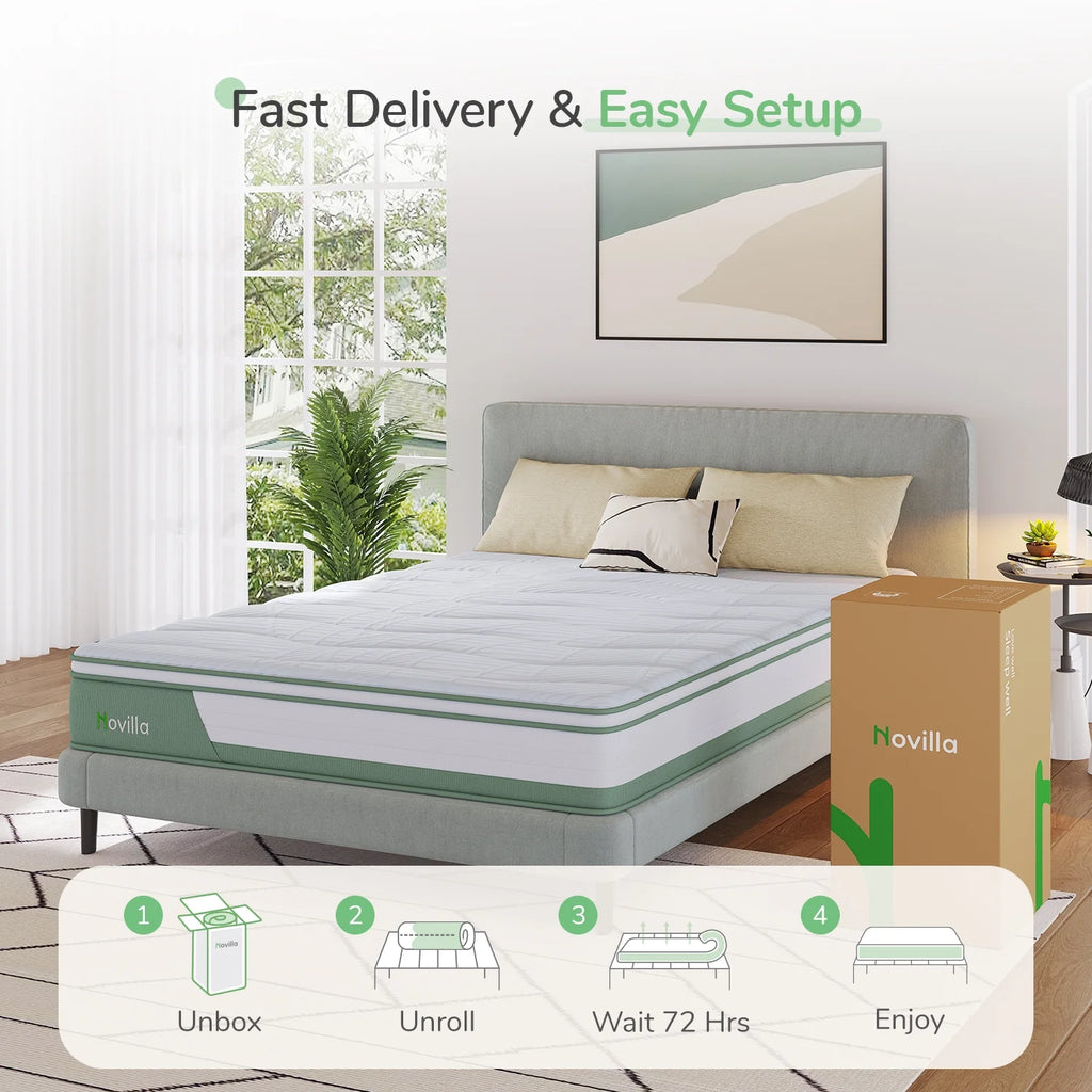 Novilla Brio 10" Adult Gel Memory Foam and Pocket Spring Hybrid Mattress Queen